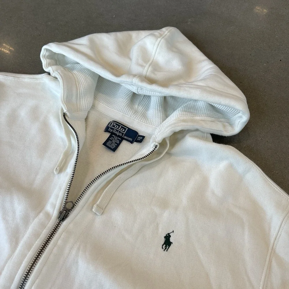 Polo Ralph Lauren Hoodie Mens Big 3X White Full Zip waffle-knit thermal lining